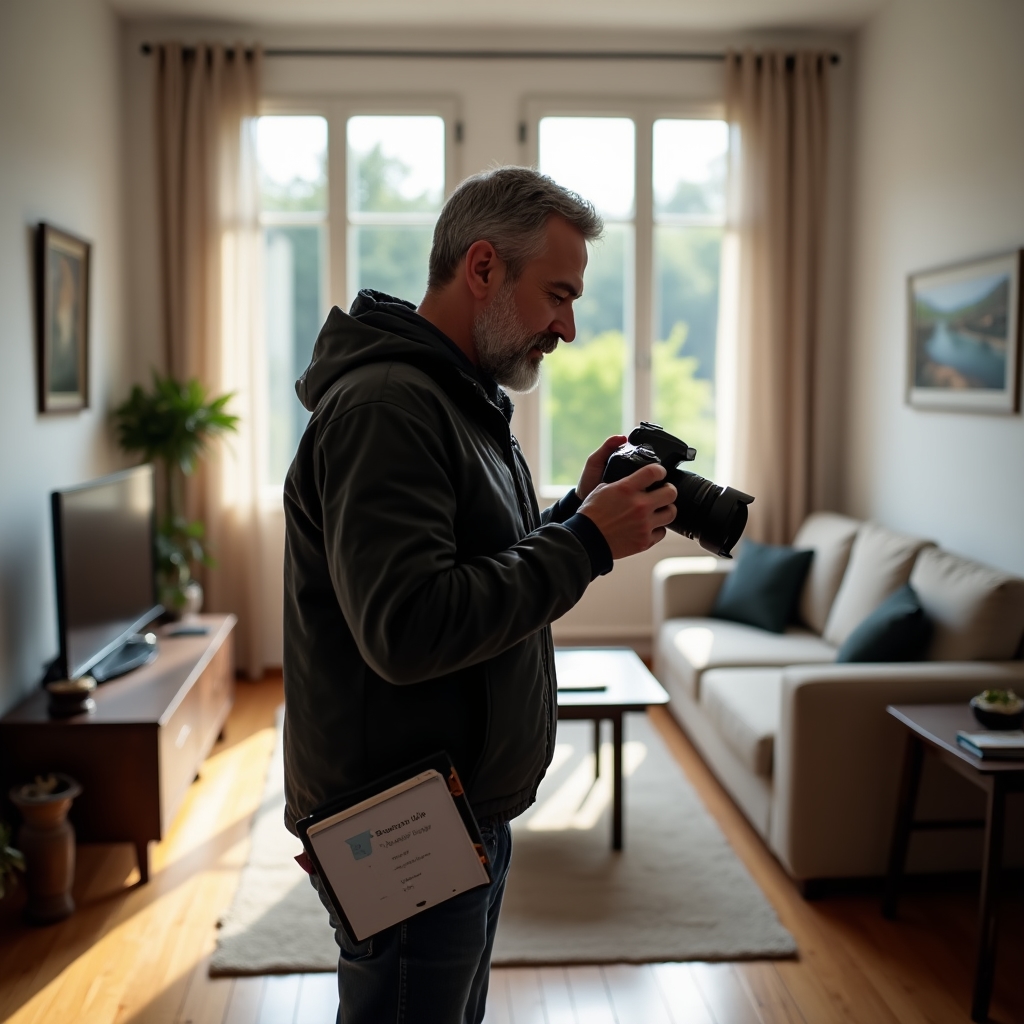 Fotografo professionista che documenta lo stato di un appartamento per locazione breve