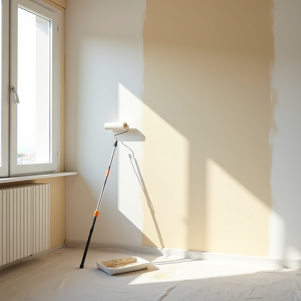 Parete di appartamento vacanza ritinteggiata con colore neutro chiaro